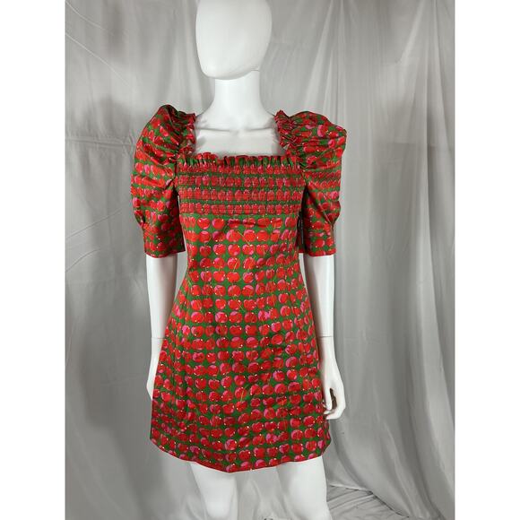 La Doublej Ruffled Smocked Printed Cotton-Blend Poplin Mini Dress Size M - NWT - Picture 2 of 4